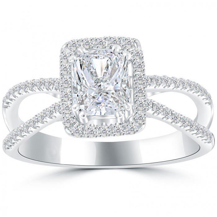 3.50 Carats Bague Halo Naturel Diamants Taille Ronde & Radiant Or Blanc 14K Nouveau