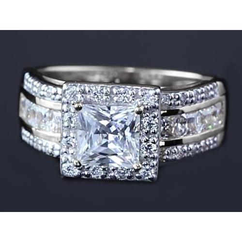 3.50 Carats Bague Réel Diamant Taille Princesse Or Blanc 14K