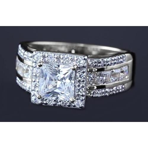 3.50 Carats Bague Réel Diamant Taille Princesse Or Blanc 14K