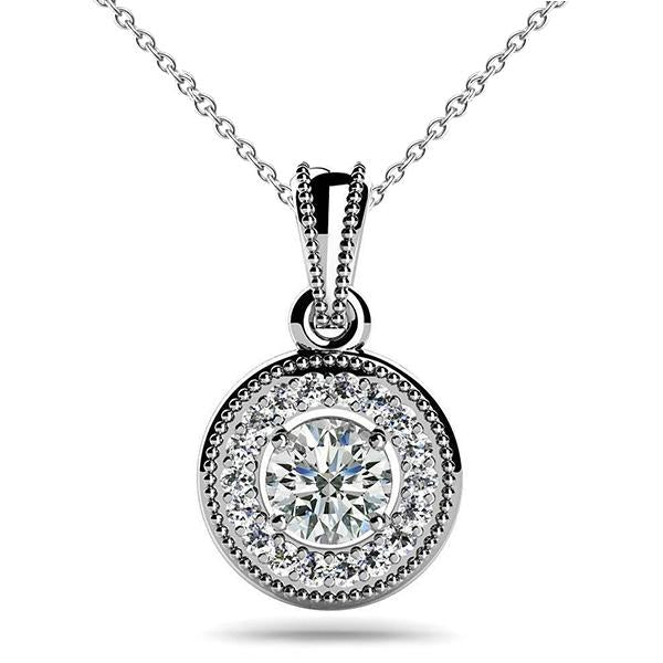 3.50 Carats Collier Pendentif Cercle Véritable Diamants Taille Ronde Or Blanc 14K