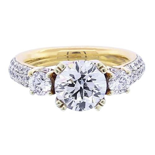 3.50 Carats Réel Diamant Rond Bague De Fiançailles Or Jaune 14K