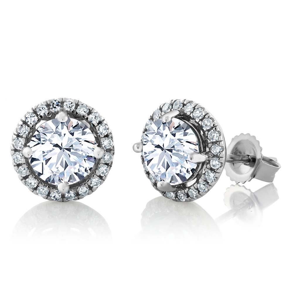 3.50 Carats Superbes Boucles D'Oreilles Réel Diamant Rond Halo Or Blanc 14K