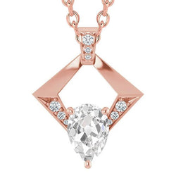 3.50 carats or rose rond et poire Véritable diamant taille ancienne bijoux pendentif 14K