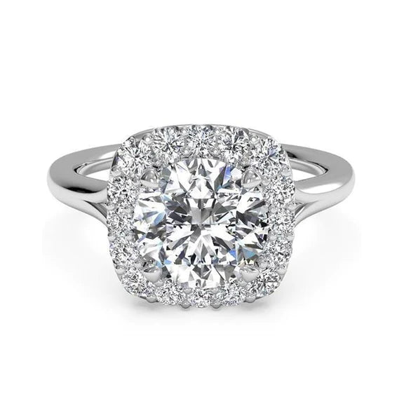 3.60 Carats Superbe Bague D'anniversaire Avec Réel Diamants Coupe Ronde Halo