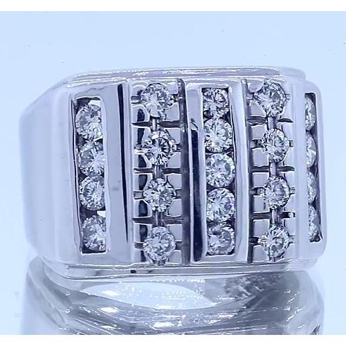 3.75 Carats Bague Homme Réel Diamant Or Blanc 14K