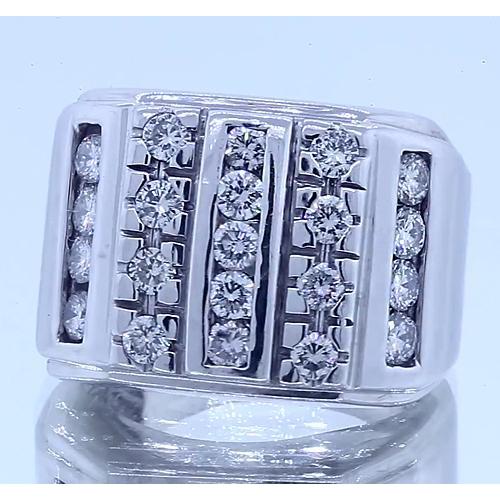 3.75 Carats Bague Homme Réel Diamant Or Blanc 14K