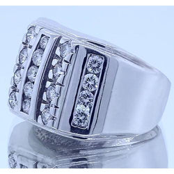 3.75 Carats Bague Homme Réel Diamant Or Blanc 14K