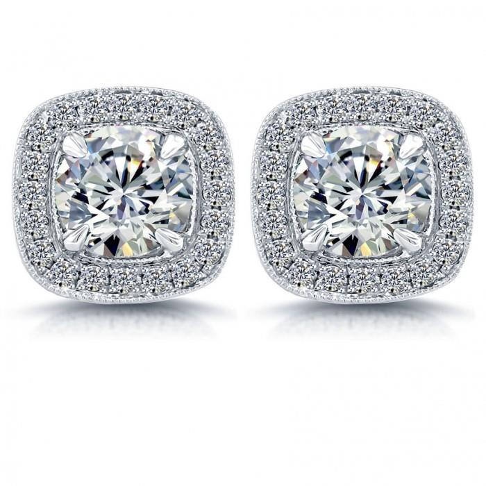 3.90 Carats Serti De Griffes Réel Diamant Femmes Boucles D'oreilles Halo Or Blanc 14k