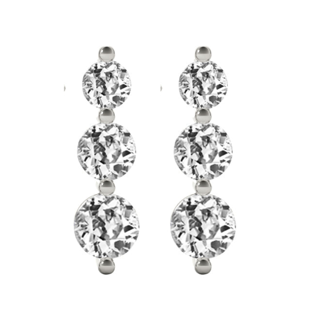 Brillant Taille Old Mine Pendants d'Oreilles en Or Blanc 14 Carats – vue de côté