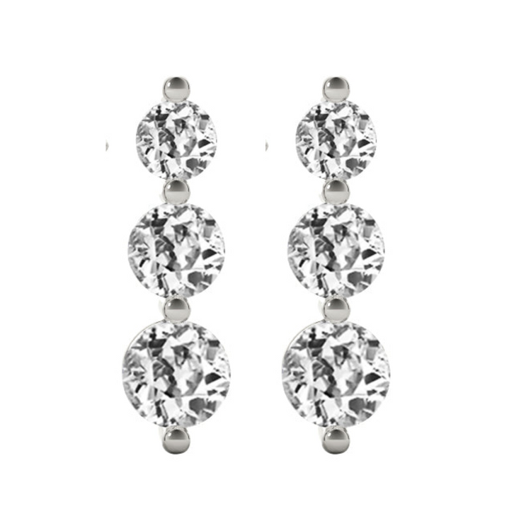 Brillant Taille Old Mine Pendants d'Oreilles en Or Blanc 14 Carats – vue de côté