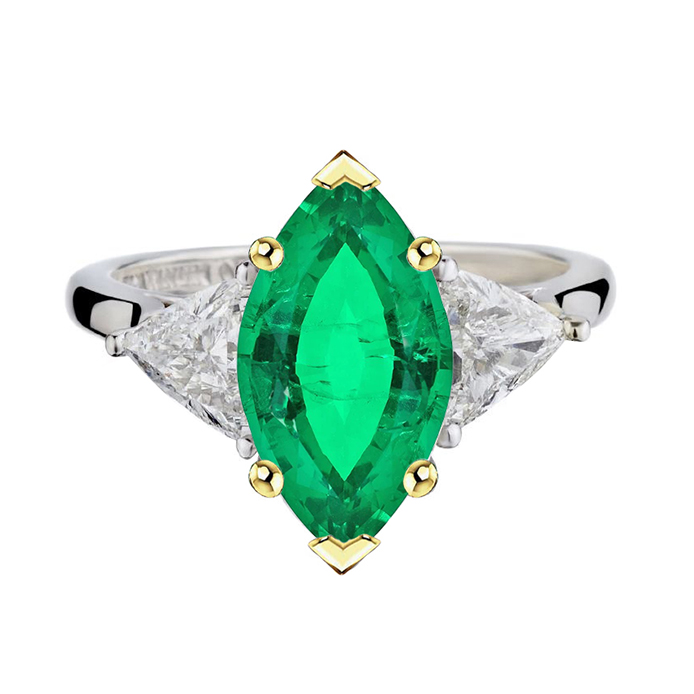 Bague Pierre Précieuse Or Deux Tons 14 Carats avec Émeraude – vue principale