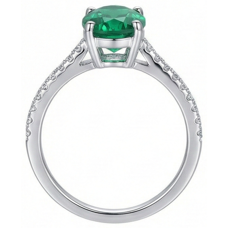 4.25 Carats Bague Émeraude Verte Ovale Et Diamants Naturels Extraits des Mines ( et non cultivés en laboratoire ) Or Blanc 14K
