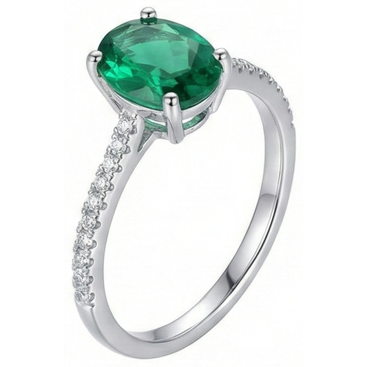4.25 Carats Bague Émeraude Verte Ovale Et Diamants Naturels Extraits des Mines ( et non cultivés en laboratoire ) Or Blanc 14K