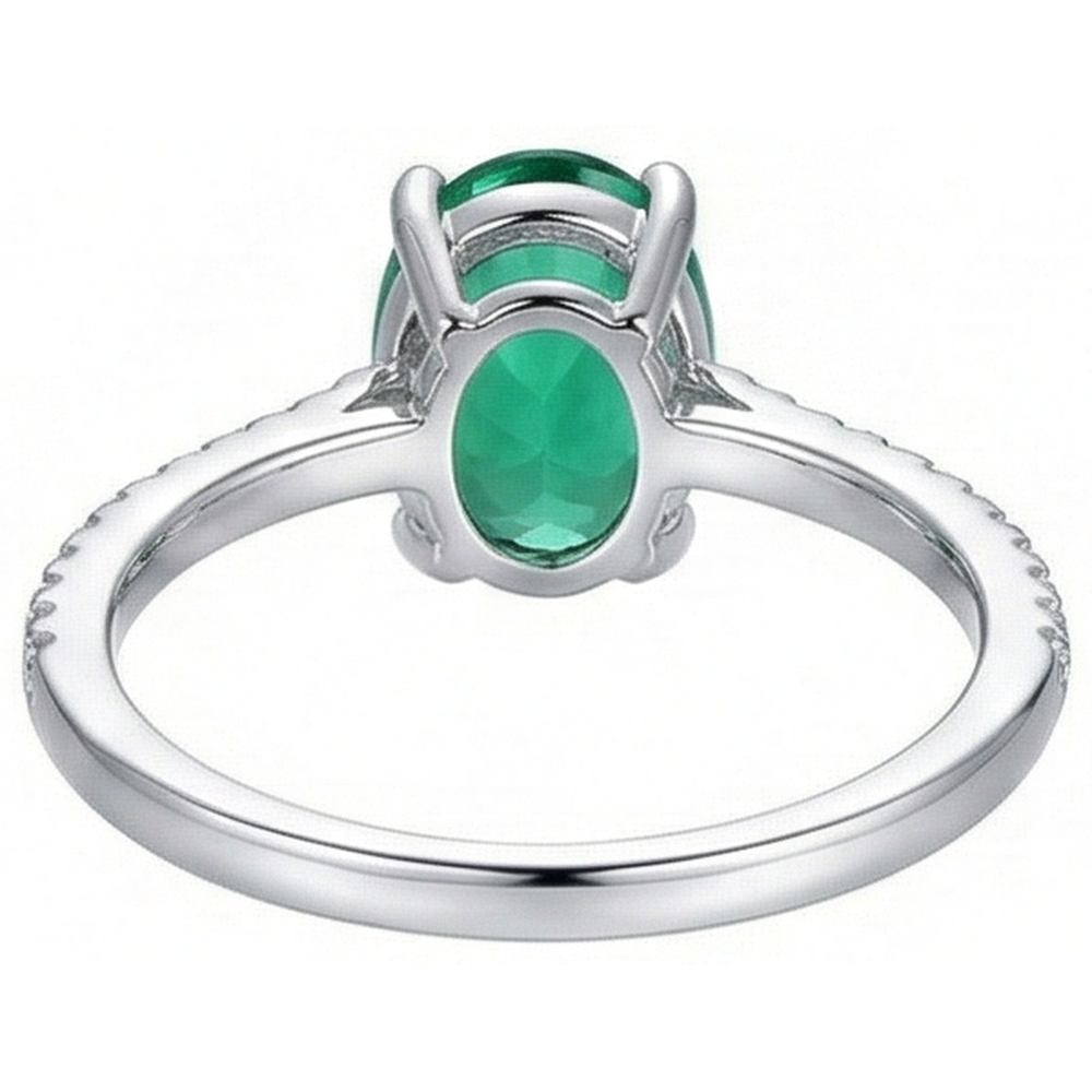 Bague Or Blanc 14 Carats Avec émeraude Naturelle De Zambie (2 Ct) Et Diamant – Création Unique Certifiée