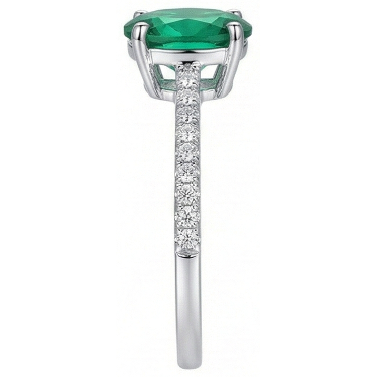4.25 Carats Bague Émeraude Verte Ovale Et Diamants Naturels Extraits des Mines ( et non cultivés en laboratoire ) Or Blanc 14K