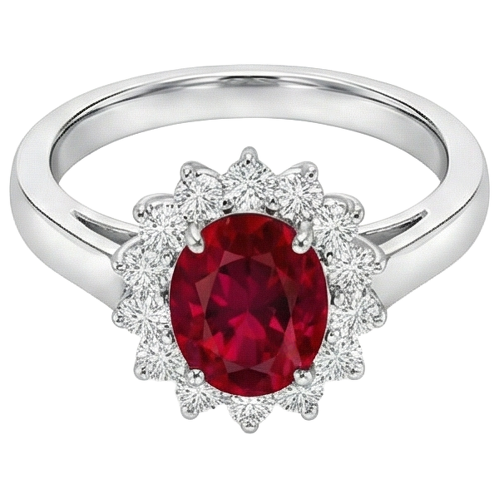 naturel oval rubis 4.25carats bague angle de côté