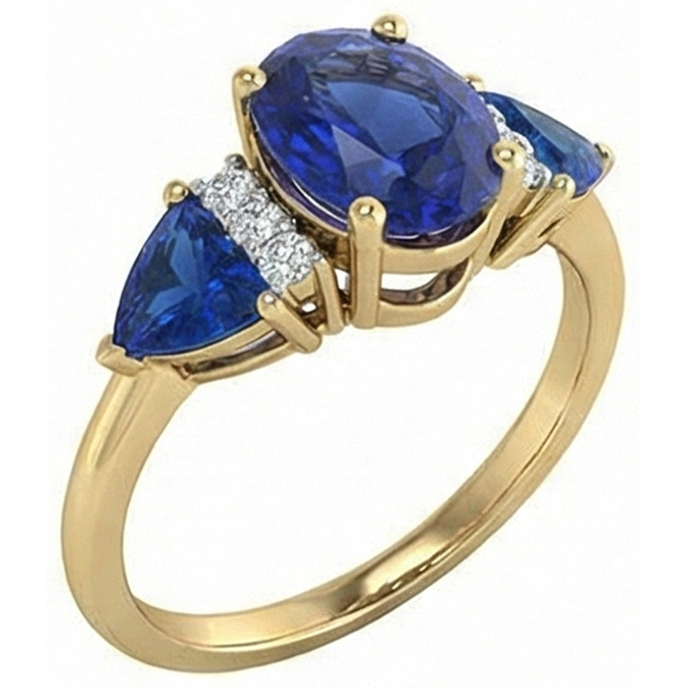 naturel trillion saphir 4.26carats bague vue de face