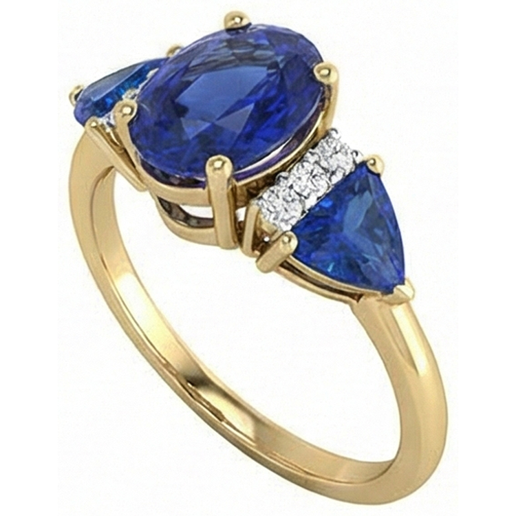 naturel trillion saphir 4.26carats bague détail rapproché