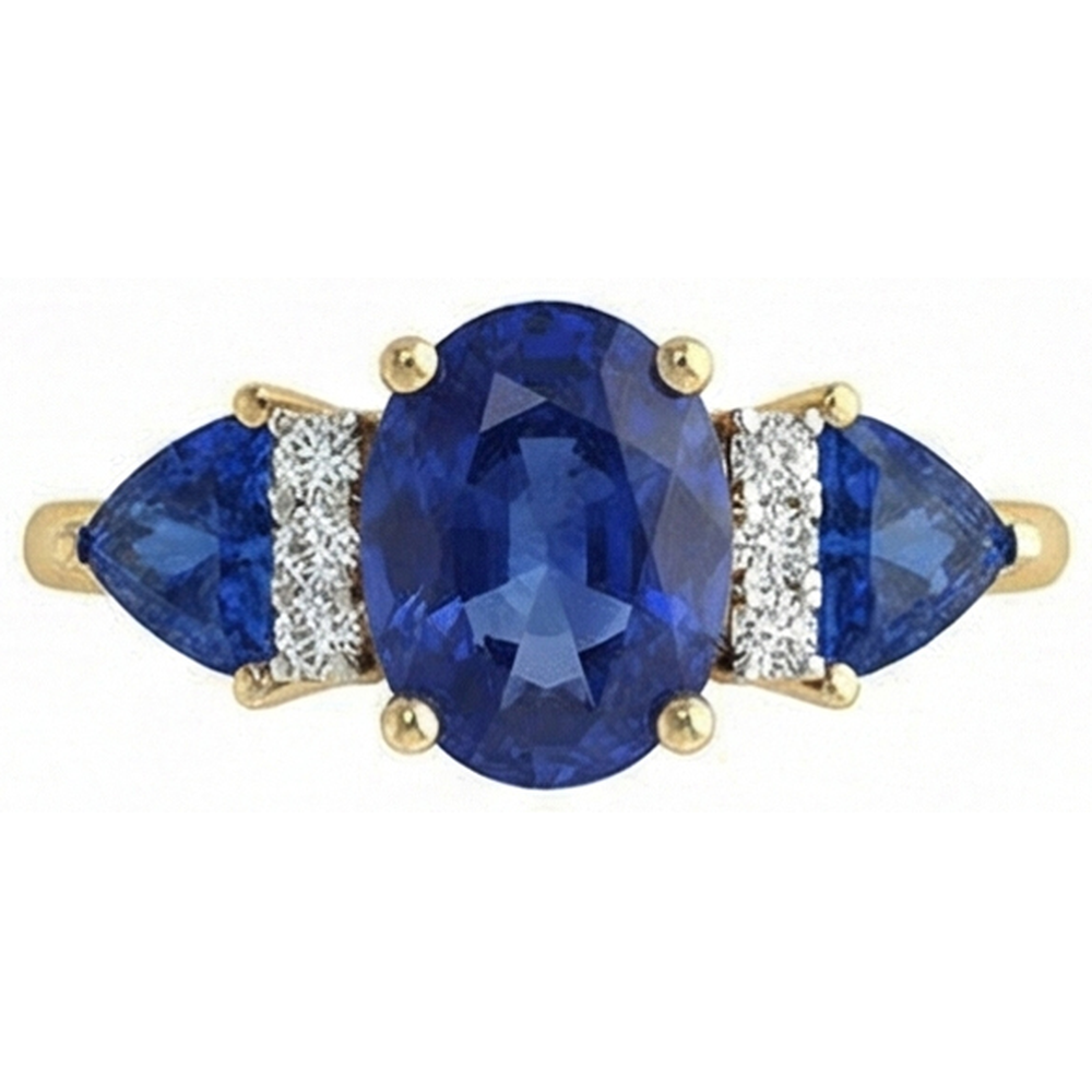 naturel trillion saphir 4.26carats bague angle de côté
