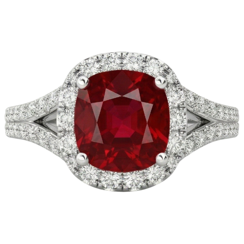 naturel round rubis 4.35carats bague vue de face