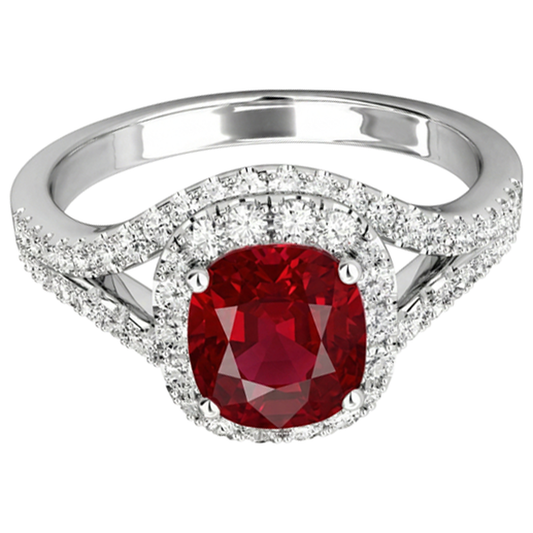 naturel round rubis 4.35carats bague angle de côté