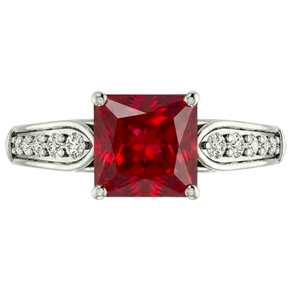 4.40 Carats Bague Princesse Rubis Rouge Et Diamant Naturels Extraits des Mines ( et non cultivés en laboratoire ) Étincelant Or 14K