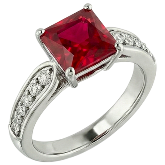 4.40 Carats Bague Princesse Rubis Rouge Et Diamant Naturels Extraits des Mines ( et non cultivés en laboratoire ) Étincelant Or 14K