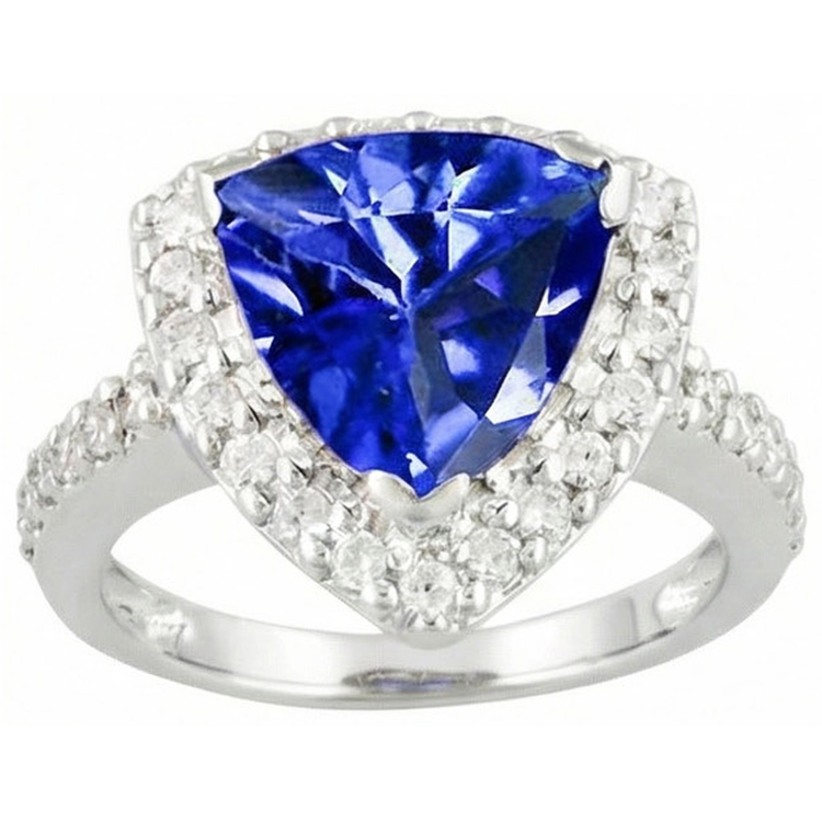 4.45 carats. Trillion de diamants saphir du Sri Lanka avec accents solitaires