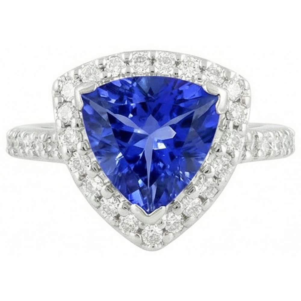 4.45 carats. Trillion de diamants saphir du Sri Lanka avec accents solitaires