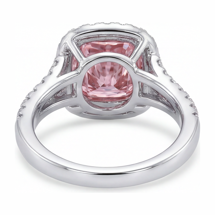 Bague Diamant Rose de Laboratoire 4,5 Carats Coussin Halo en Or Blanc 14K