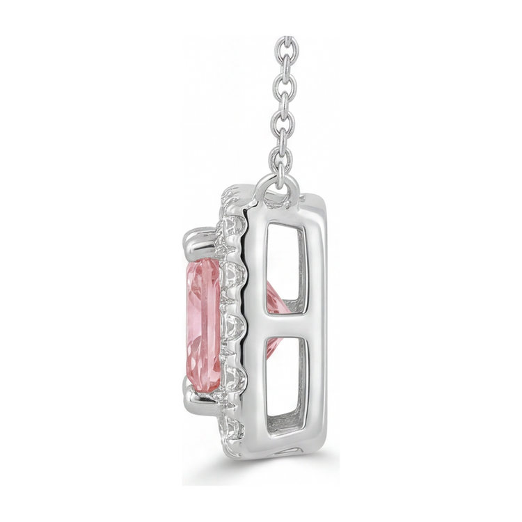 Collier Pendentif en Diamant Rose de laboratoire 4,5 Carats, Taille Radiant, Halo Pavé, Or Blanc 14 Carats
