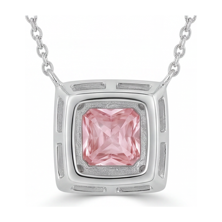 Collier Pendentif en Diamant Rose de laboratoire 4,5 Carats, Taille Radiant, Halo Pavé, Or Blanc 14 Carats