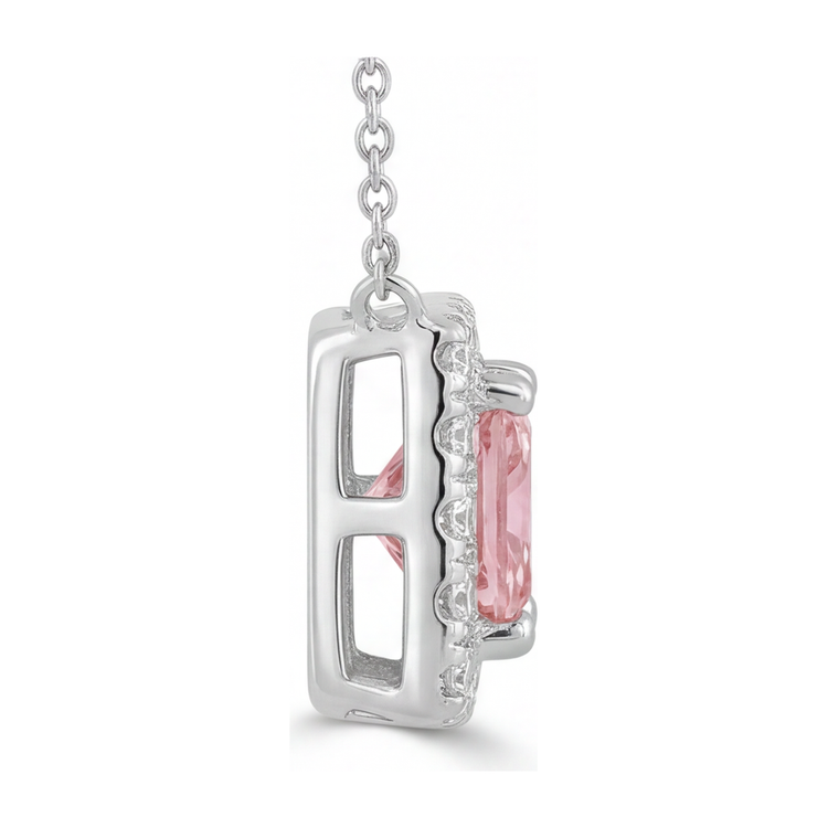 Collier Pendentif en Diamant Rose de laboratoire 4,5 Carats, Taille Radiant, Halo Pavé, Or Blanc 14 Carats