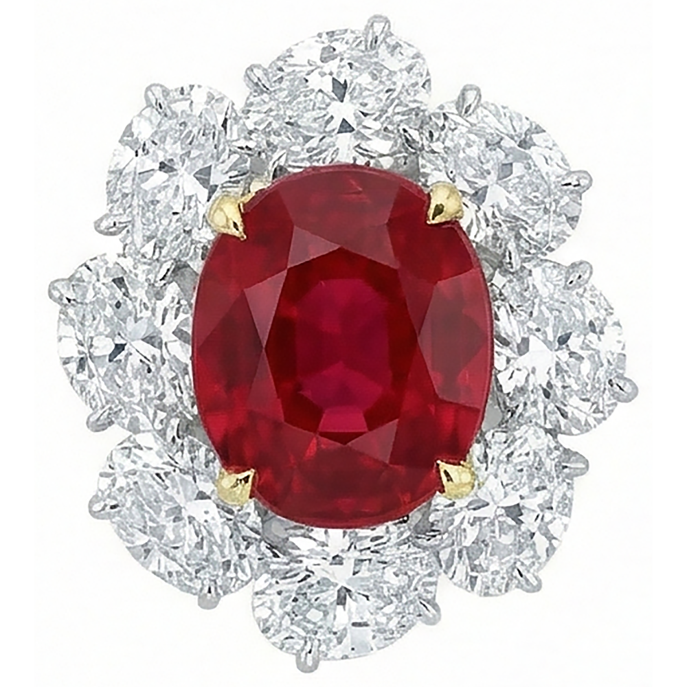4.50 Carats Rubis Rouge Avec Diamants Naturels Extraits des Mines ( et non cultivés en laboratoire ) Bague Fleur Style Bijoux Nouveau