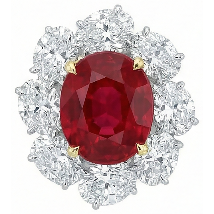 4.50 Carats Rubis Rouge Avec Diamants Naturels Extraits des Mines ( et non cultivés en laboratoire ) Bague Fleur Style Bijoux Nouveau