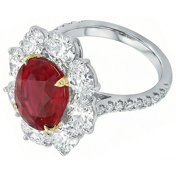 4.50 Carats Rubis Rouge Avec Diamants Naturels Extraits des Mines ( et non cultivés en laboratoire ) Bague Fleur Style Bijoux Nouveau