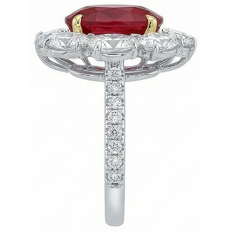 4.50 Carats Rubis Rouge Avec Diamants Naturels Extraits des Mines ( et non cultivés en laboratoire ) Bague Fleur Style Bijoux Nouveau