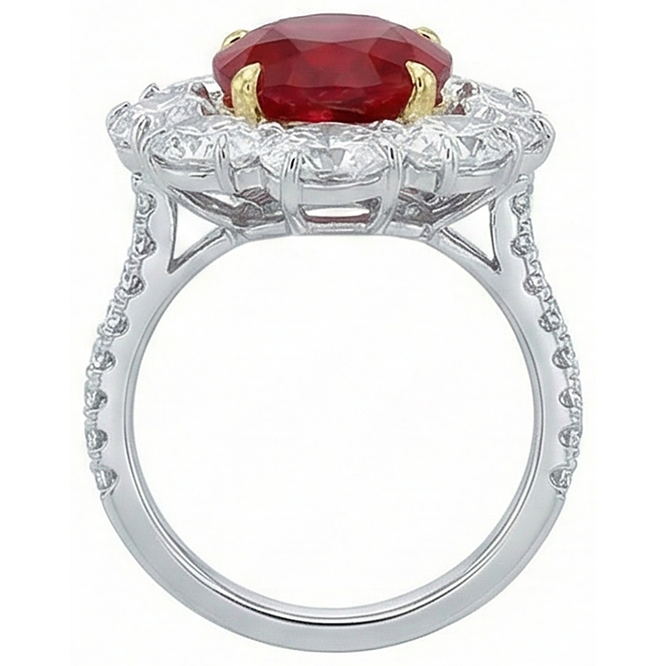 4.50 Carats Rubis Rouge Avec Diamants Naturels Extraits des Mines ( et non cultivés en laboratoire ) Bague Fleur Style Bijoux Nouveau