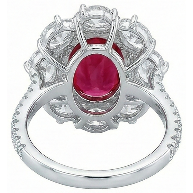 4.50 Carats Rubis Rouge Avec Diamants Naturels Extraits des Mines ( et non cultivés en laboratoire ) Bague Fleur Style Bijoux Nouveau