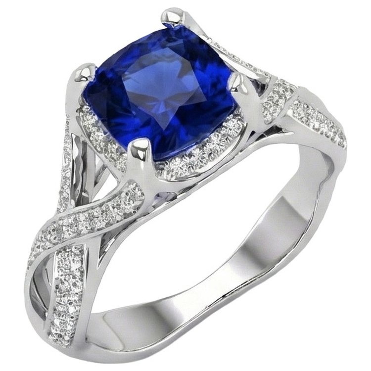 naturel cushion diamant 4.50carats bague vue de face