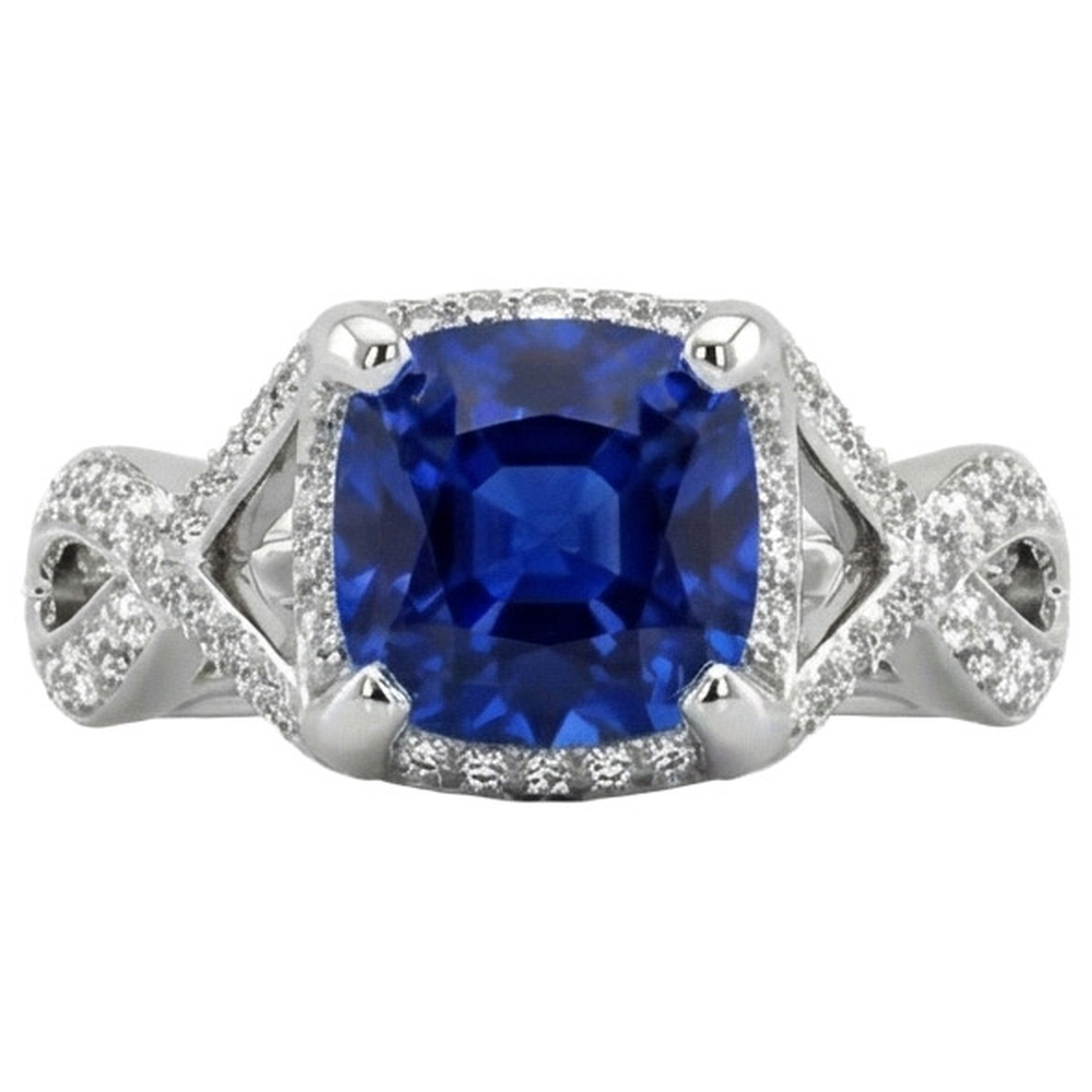 naturel cushion diamant 4.50carats bague détail rapproché