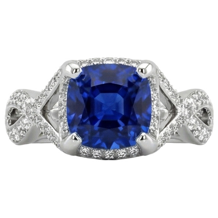 naturel cushion diamant 4.50carats bague détail rapproché