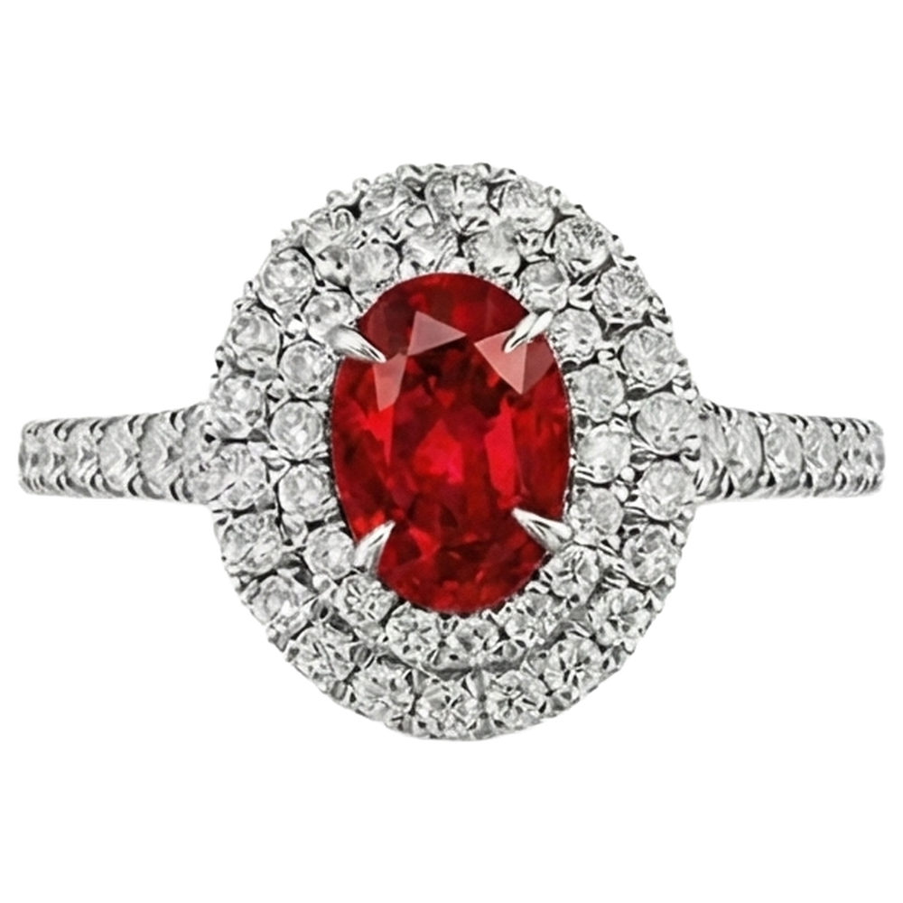 4.50 Ct Double Halo Rubis Et Diamants Naturels Extraits des Mines ( et non cultivés en laboratoire ) Bague Or Blanc 14K