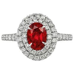 4.50 Ct Double Halo Rubis Et Diamants Naturels Extraits des Mines ( et non cultivés en laboratoire ) Bague Or Blanc 14K