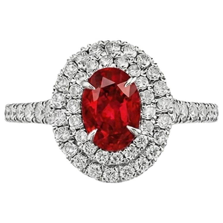 4.50 Ct Double Halo Rubis Et Diamants Naturels Extraits des Mines ( et non cultivés en laboratoire ) Bague Or Blanc 14K