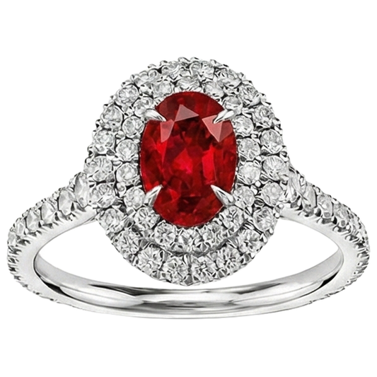 4.50 Ct Double Halo Rubis Et Diamants Naturels Extraits des Mines ( et non cultivés en laboratoire ) Bague Or Blanc 14K