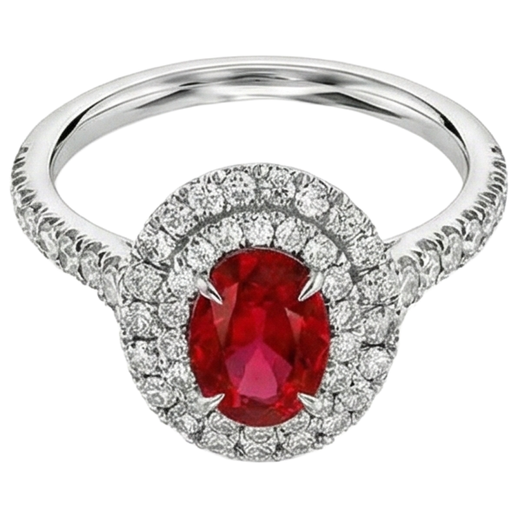 4.50 Ct Double Halo Rubis Et Diamants Naturels Extraits des Mines ( et non cultivés en laboratoire ) Bague Or Blanc 14K