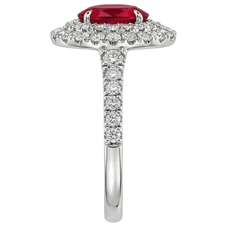 4.50 Ct Double Halo Rubis Et Diamants Naturels Extraits des Mines ( et non cultivés en laboratoire ) Bague Or Blanc 14K