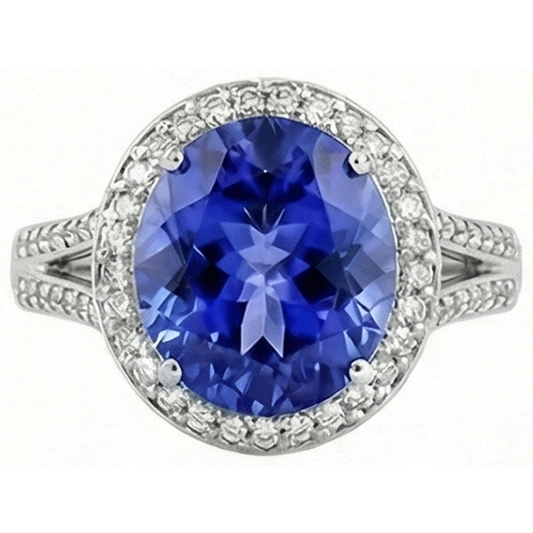 4.50 carats bague diamant tanzanite serti halo ovale