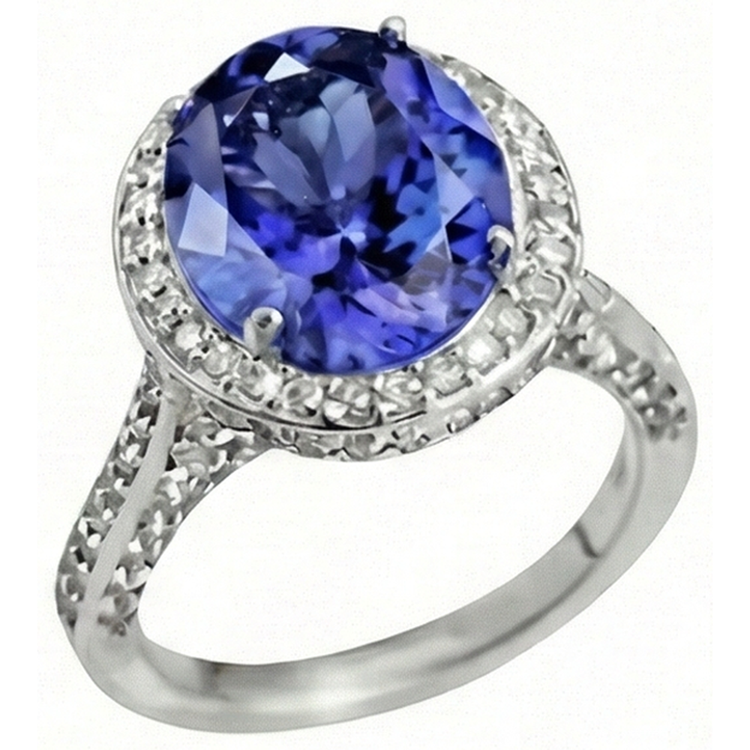 4.50 carats bague diamant tanzanite serti halo ovale
